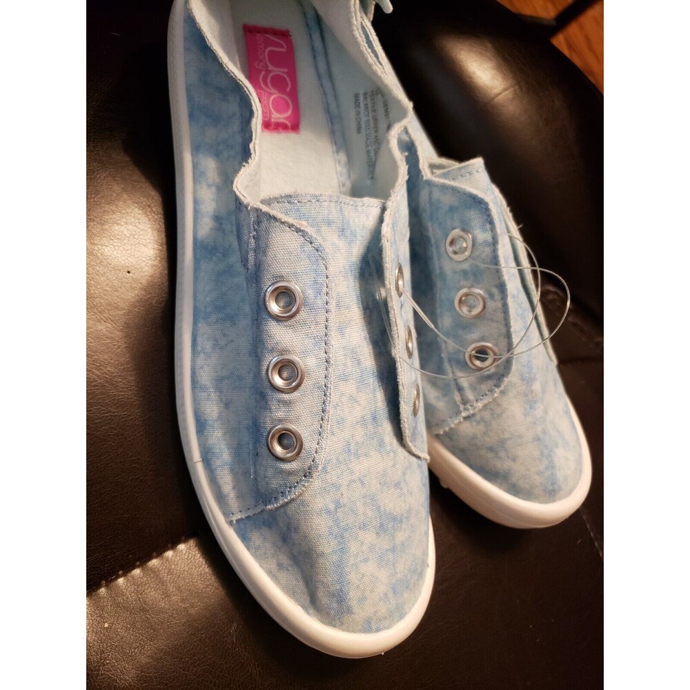New Cute BLUE Sky Six Whole Canvas SHOES Easy Slip On Casual Size 10 Back Pull